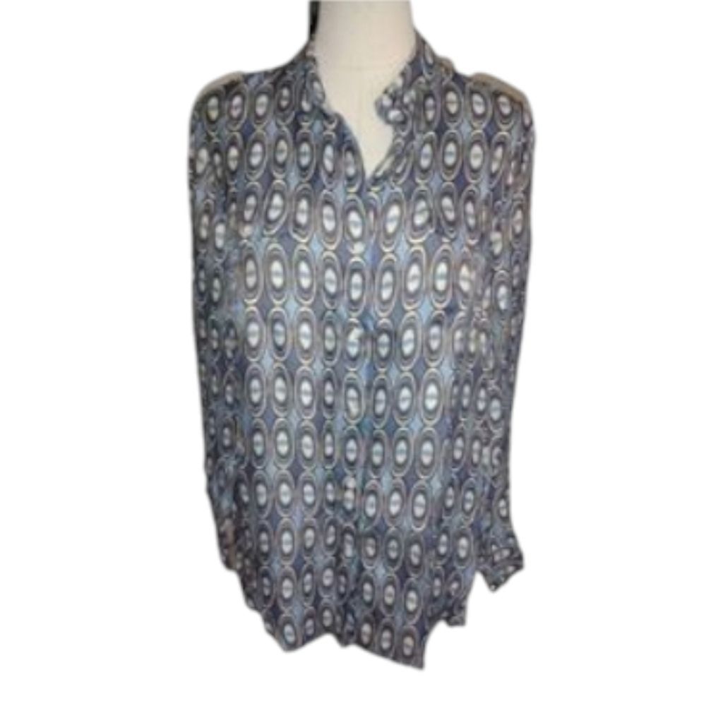 J. McLaughlin Christabel Abstract Print Silk Blend Blouse Size Medium